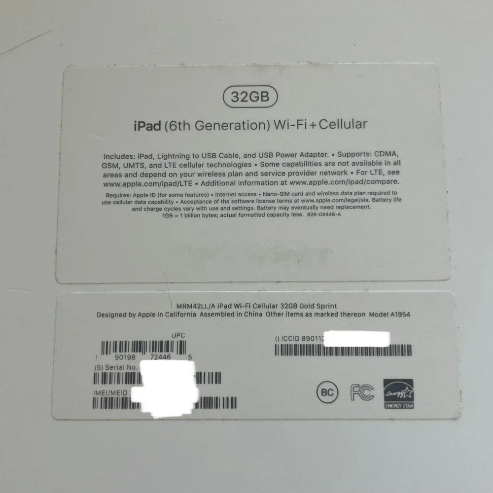 Apple iPad 6th Generation 32GB Wi-Fi + Cellular Gold Model A1954